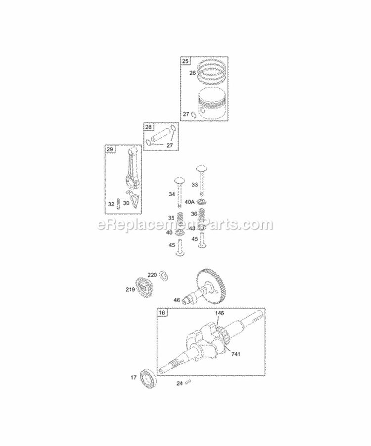 Cam Crankshaft Piston Group Valves Diagram and Parts List for 133402-0011-01  Briggs and Stratton Engine